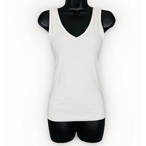 Hanro 100 Cotton White Tank V-Neck Wide Strap Camisole Size Small Base Layering
